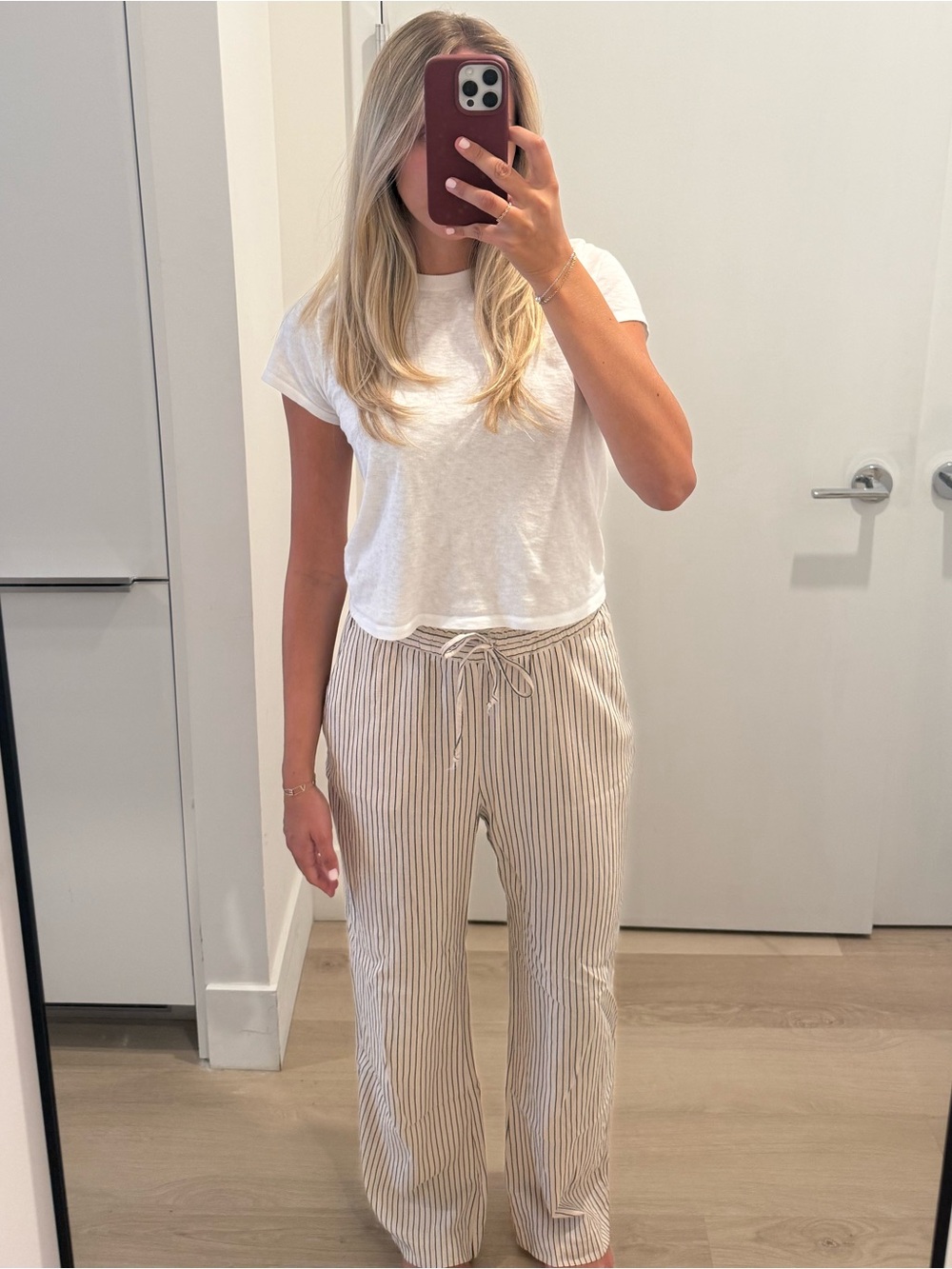 Zara Beige and Black Linen Wide-Leg Striped Drawstring Pants